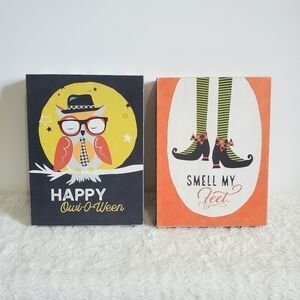 Halloween Wall Table Box Decor Smell My Feet Witch Happy Owl O Ween 2 Pc Set